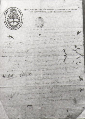 I - Nota en Papel Sellado de Jos de Amenbar, escrita en una hoja con ESCUDO en letras de agua y leyenda NICOL POLLERI  FIGGL, dirigida al Seor Provisor y Vicario Capitular de Buenos Aires Dn. Jos Valentn Gmez en 1821, con providencia de dicha curia al margen de la primera pgina.