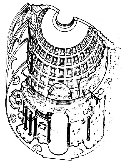 Arquitectura Romana (699, 700, 701)  PANTEN: perspectiva axonomtrica; c. 118-c. 128 d. J.C. Dimetro de la cpula: 43,40 m. la mayor de la Antigedad. Roma.