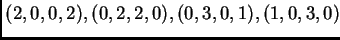 $ (2,0,0,2), (0,2,2,0), (0,3,0,1), (1,0,3,0)$