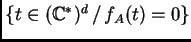 $ \{ t \in (\ensuremath{\mathbb{C}}^*)^d \, / \, f_A(t) =0 \}$