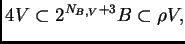 $\displaystyle 4V\subset 2^{N_{B,V}+3}B\subset\rho V,
$